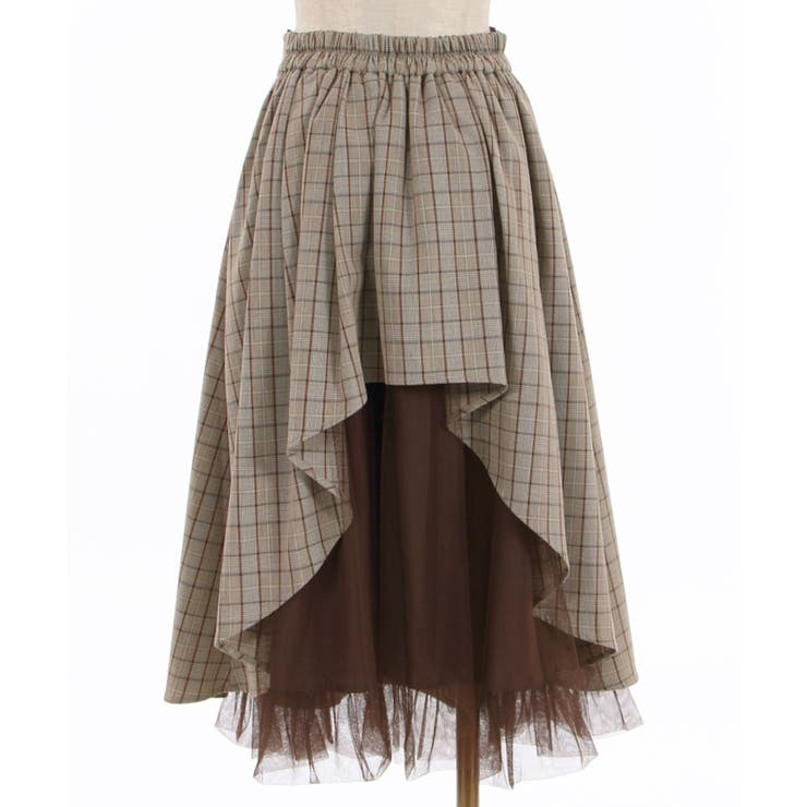 チェック柄バッスル風スカート[品番：IGAW0002246]｜axes femme