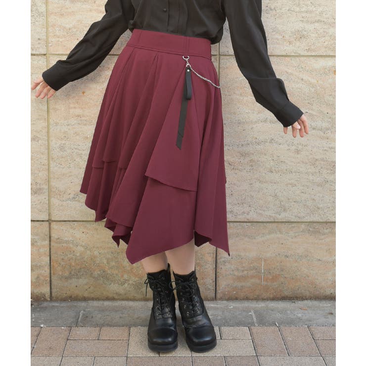 ワイン | チェーンリボン付イレヘムスカート | axes femme