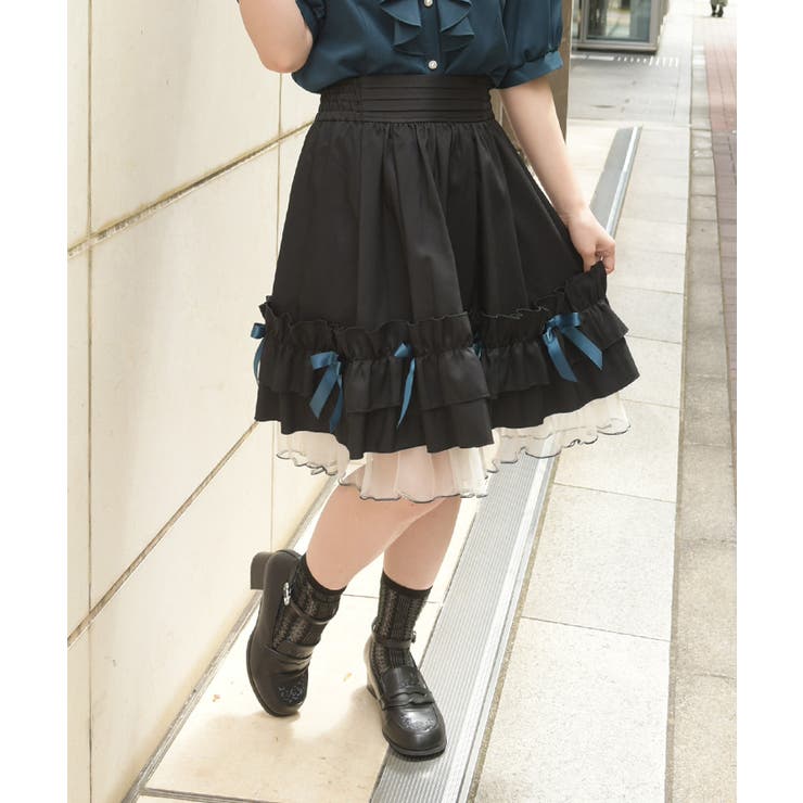 黒 | サテンリボンフレアスカート | axes femme
