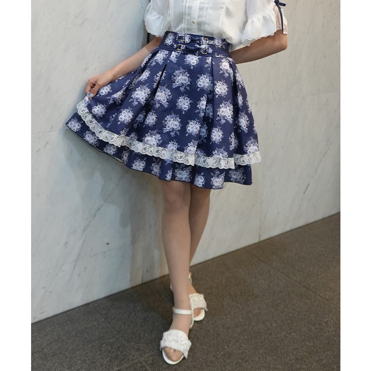 紺 | ローズブーケ柄ミドルスカート | axes femme
