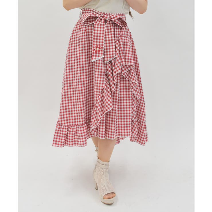 赤 | チェリー刺繍チェックスカート | axes femme
