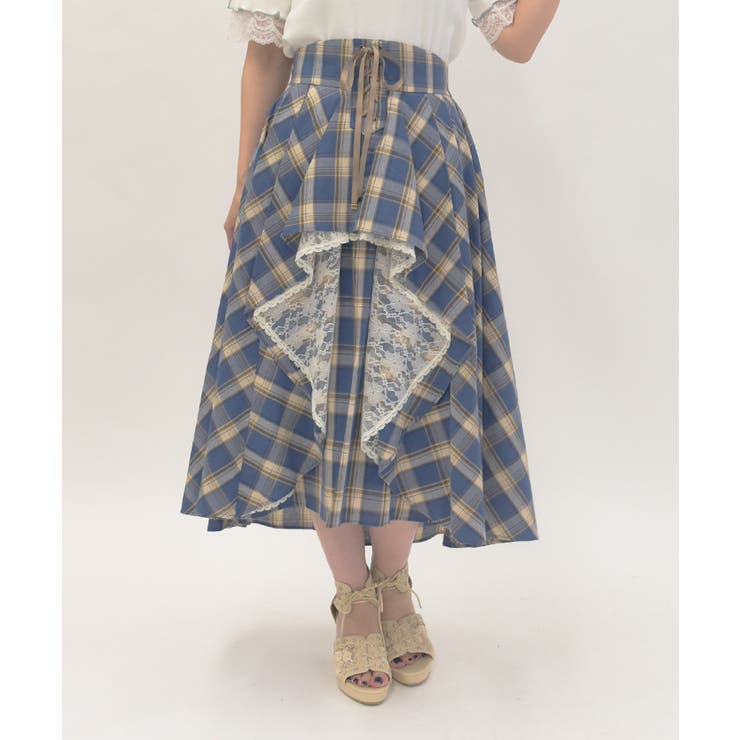 ブルー | チェック柄レースフリルスカート | axes femme