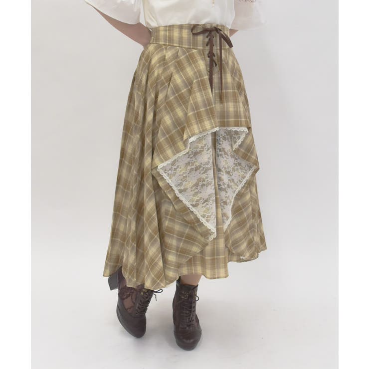 ベージュ | チェック柄レースフリルスカート | axes femme