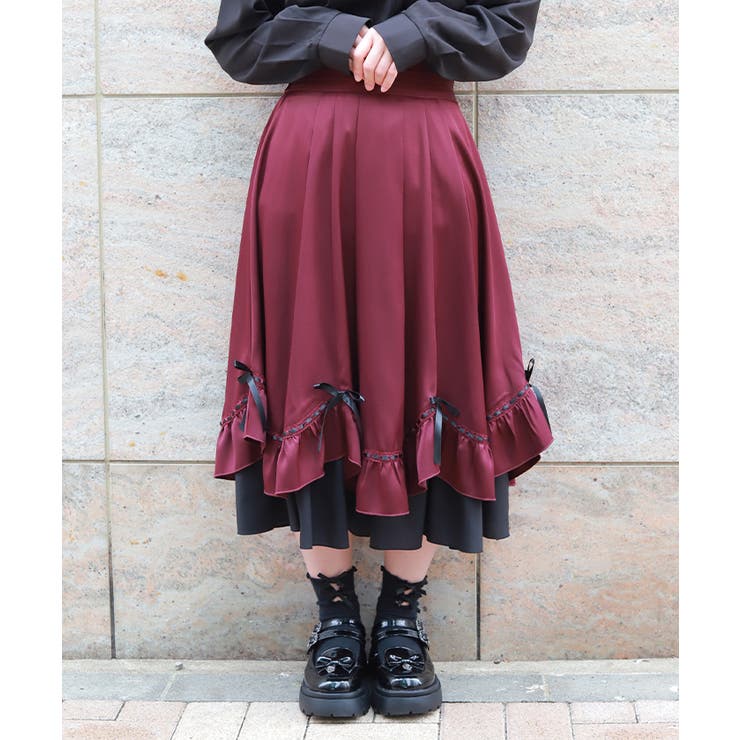 ワイン | ハシゴレース×リボン配色スカート | axes femme