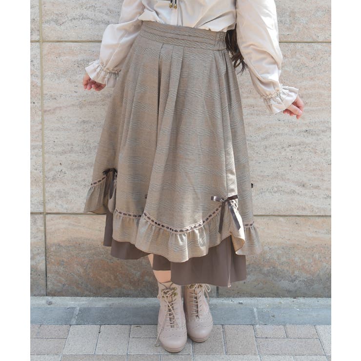 茶 | ハシゴレース×リボン配色スカート | axes femme