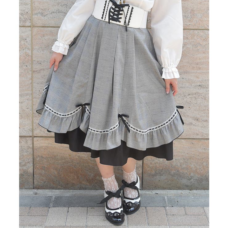 黒 | ハシゴレース×リボン配色スカート | axes femme