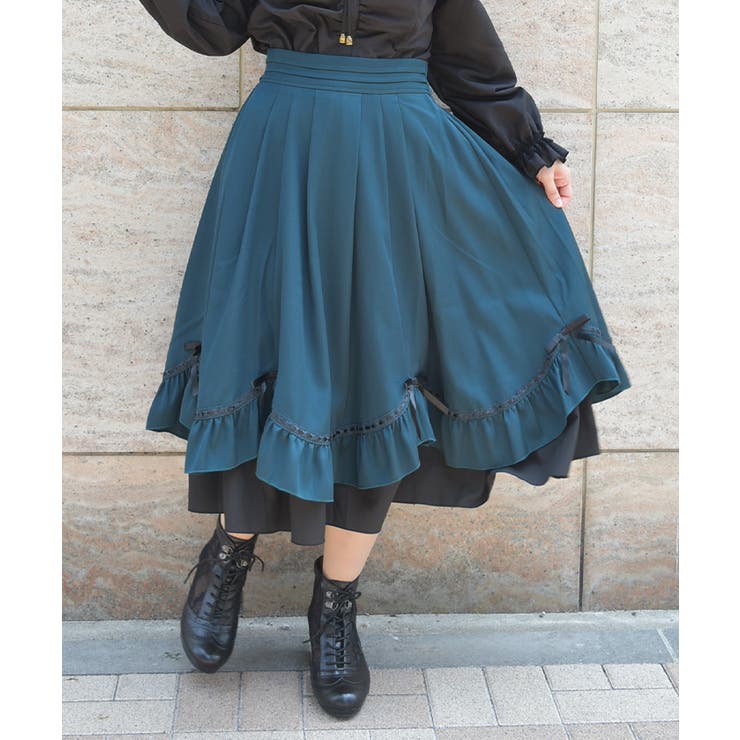 ブルーグリーン | ハシゴレース×リボン配色スカート | axes femme