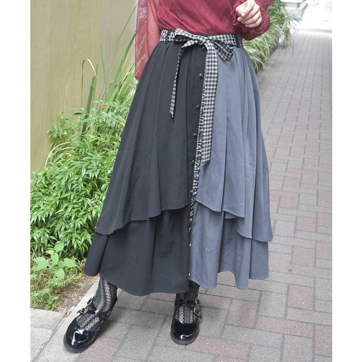 黒 | 前ボタンレイヤード風スカート | axes femme