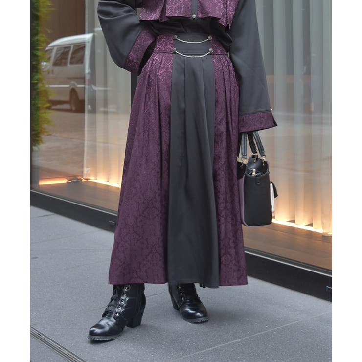 チェーン付ジャガード切替スカート | axes femme | 詳細画像1 