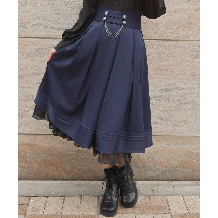 紺 | チェーン付ダブルボタンスカート | axes femme