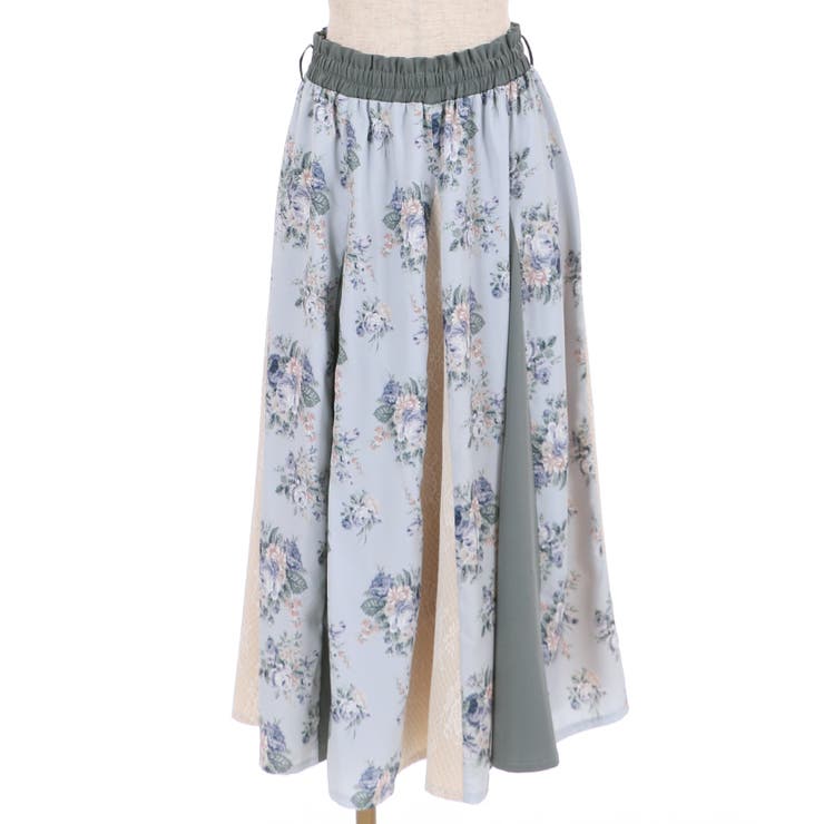 axes femme ローズ柄切替ロングフレアスカート ローズ柄切替ロングフレアSK[品番：IGAW0001470]｜axes femme