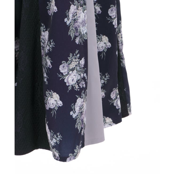 ローズ柄切替ロングフレアSK[品番：IGAW0001470]｜axes femme