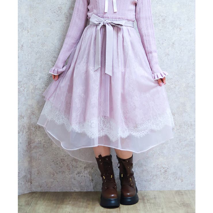 ピンク | レース×チュールイレヘムスカート | axes femme