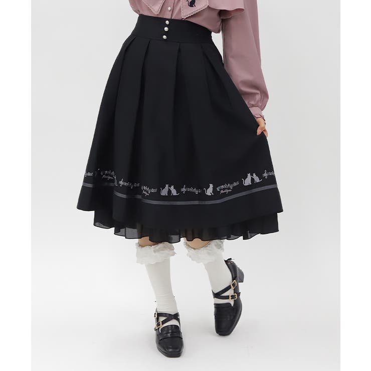 黒 | ネコ×楽譜刺繍スカート | axes femme