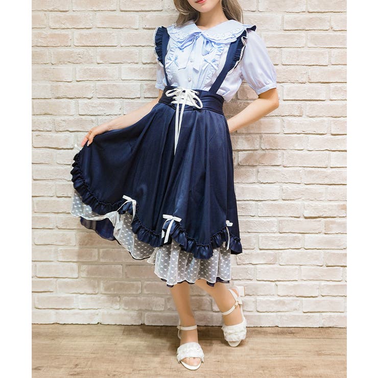 紺 | リボン付きフリルサススカート | axes femme