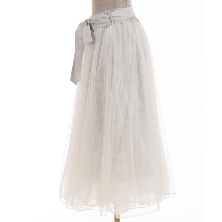 alice auaa レースチュールスカート白 レース×チュールロングSK[品番：IGAW0001473]｜axes femme