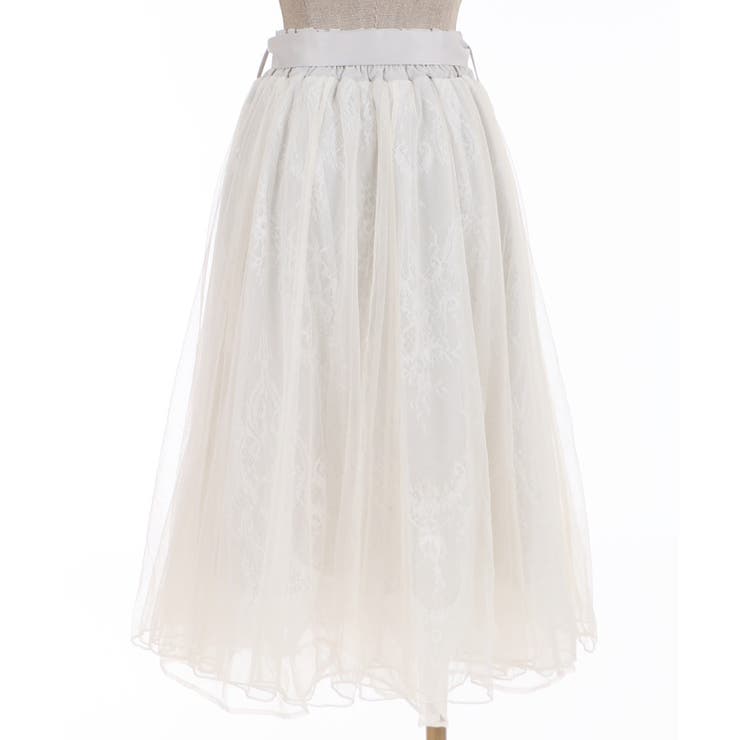 レース×チュールロングSK[品番：IGAW0001473]｜axes femme