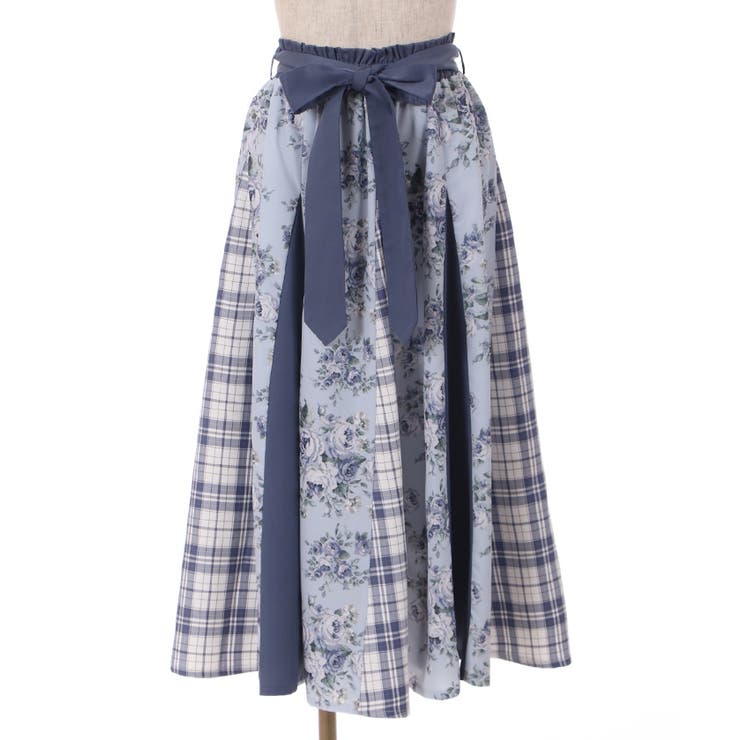 花柄×チェック柄切替スカート[品番：IGAW0003392]｜axes femme