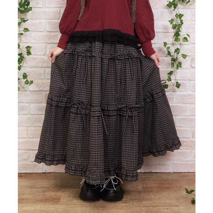 黒 | リボン付ロングティアードスカート | axes femme