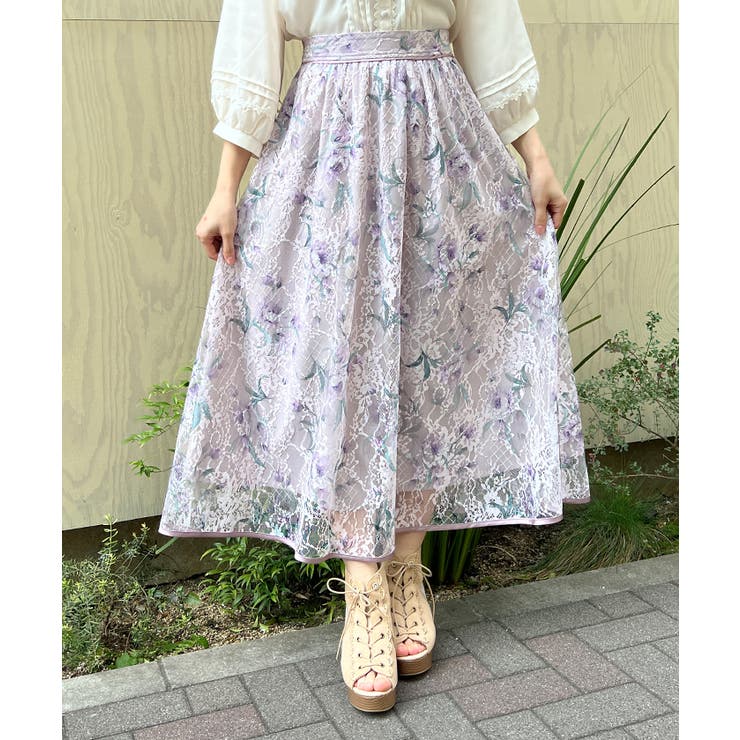ピンク | フラワー柄レーシーロングスカート | axes femme