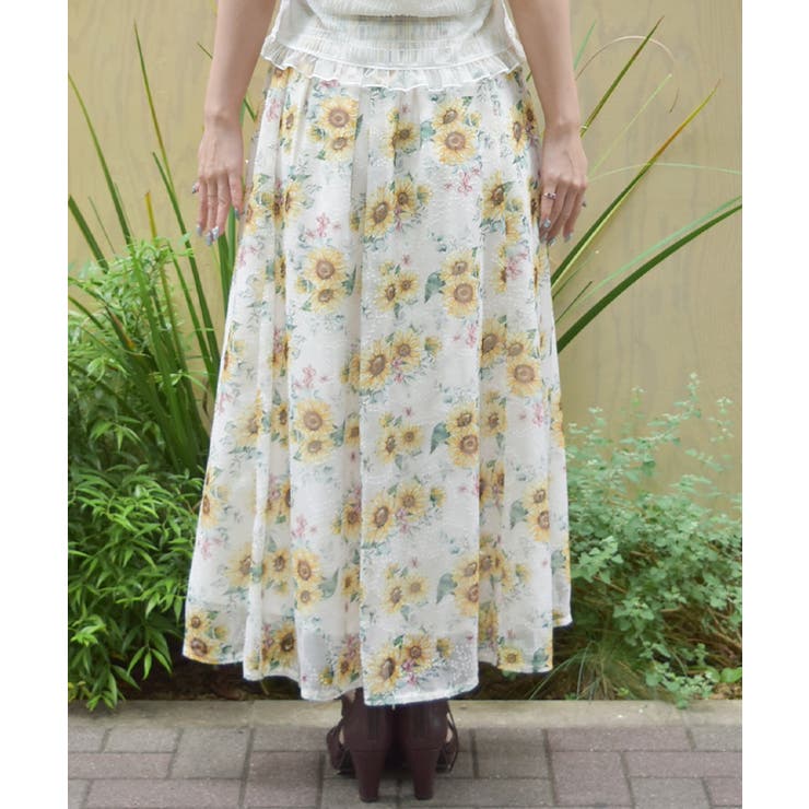 ひまわり柄ロングスカート[品番：IGAW0006505]｜axes femme