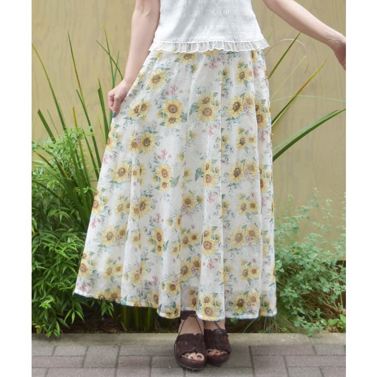 ひまわり柄ロングスカート[品番：IGAW0006505]｜axes femme