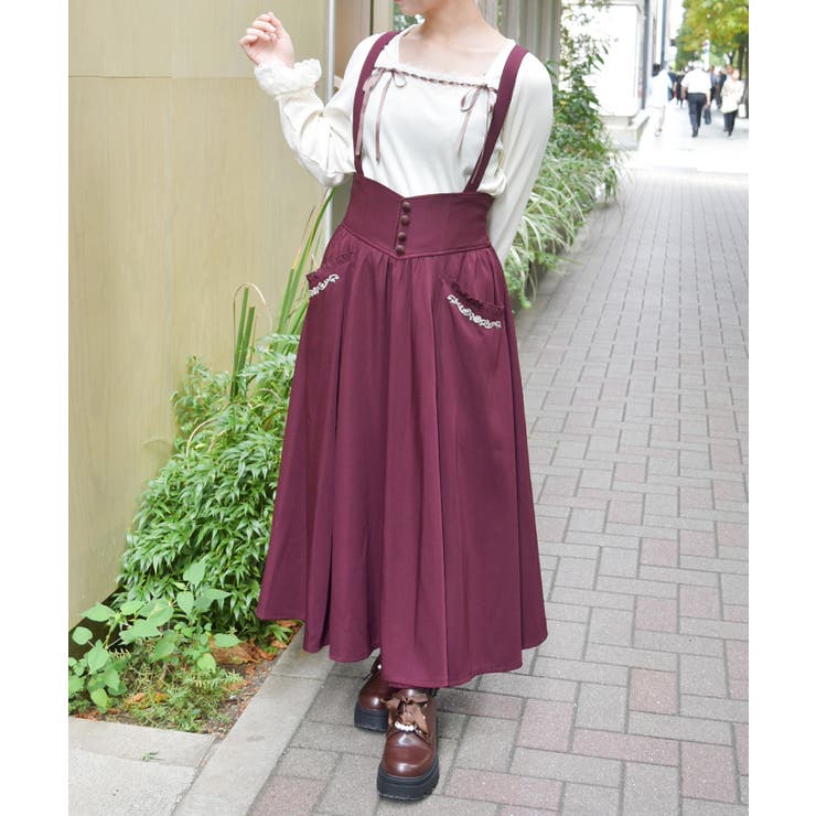 ワイン | サス付プチローズ刺繍スカート | axes femme