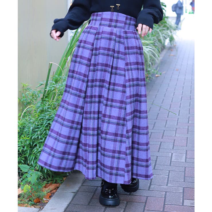 パープル | 起毛チェック柄ロングスカート | axes femme