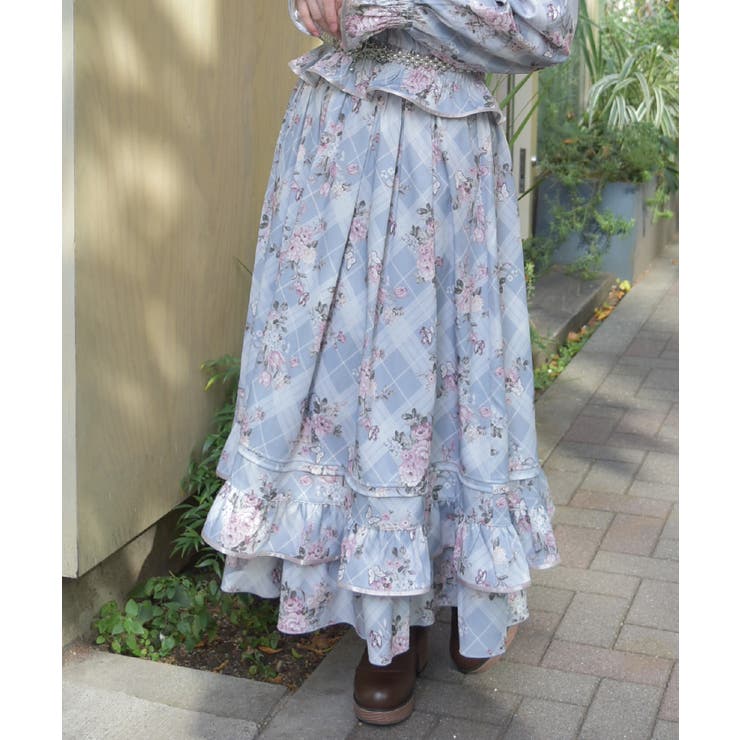グレー | チェック×フラワー柄スカート | axes femme
