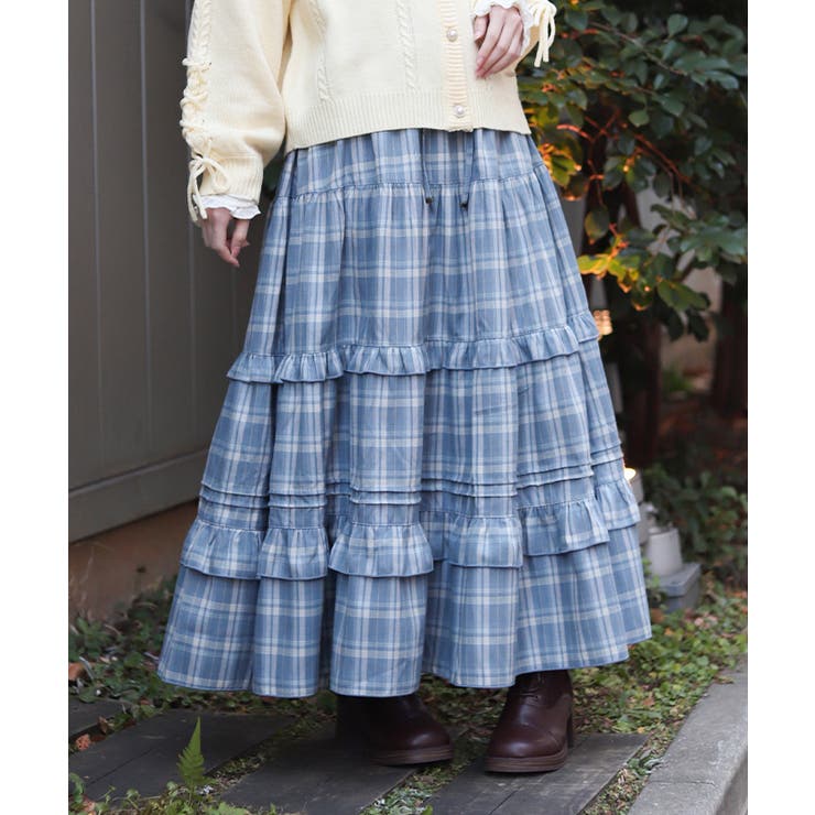 ブルー | チェックティアードスカート | axes femme