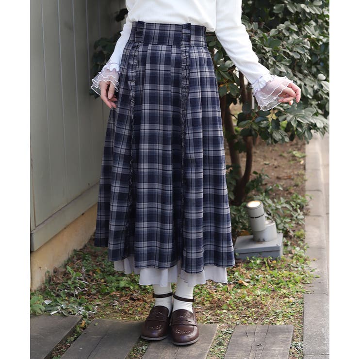 紺 | プチフリルチェック柄スカート | axes femme
