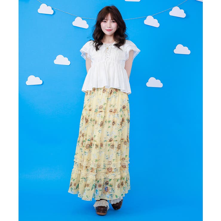 イエロー | ひまわり柄ティアードＳＫ | axes femme