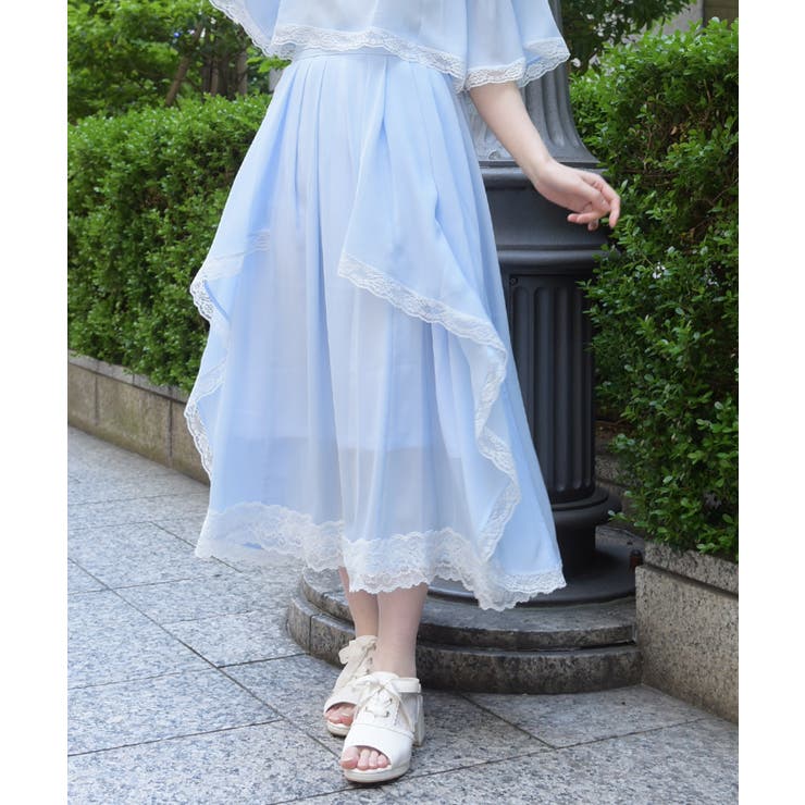 サックス | 配色レース楊柳フリルスカート | axes femme