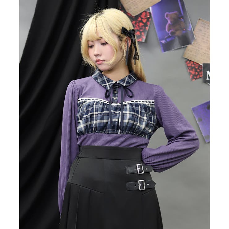 パープル | チェックレイヤードトップス | axes femme