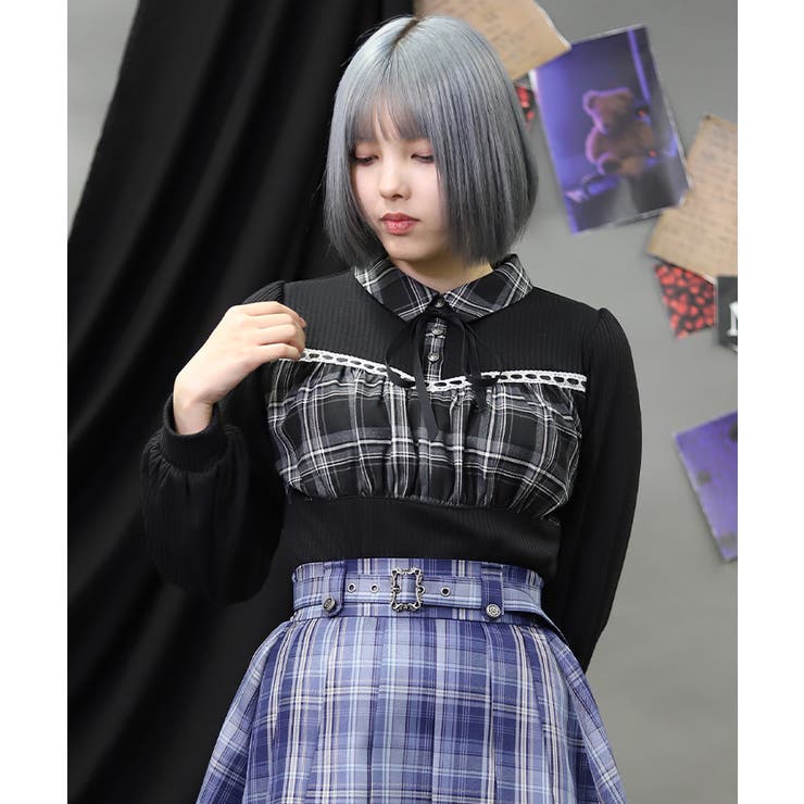 黒 | チェックレイヤードトップス | axes femme