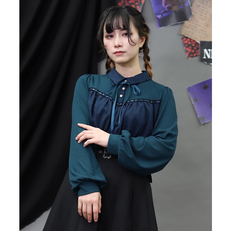 ブルーグリーン | チェックレイヤードトップス | axes femme