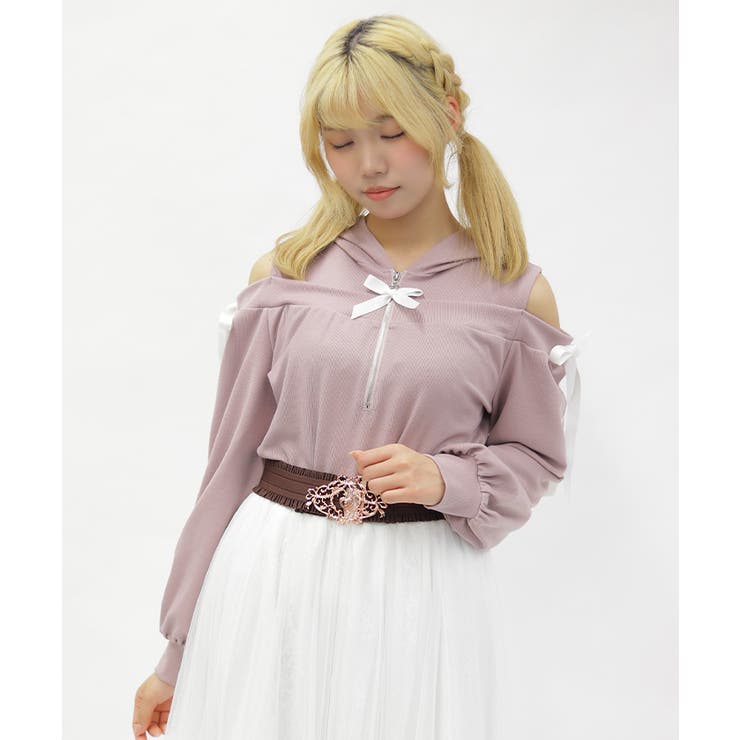 リボン付きオフショルリブプルオーバー | axes femme | 詳細画像10 