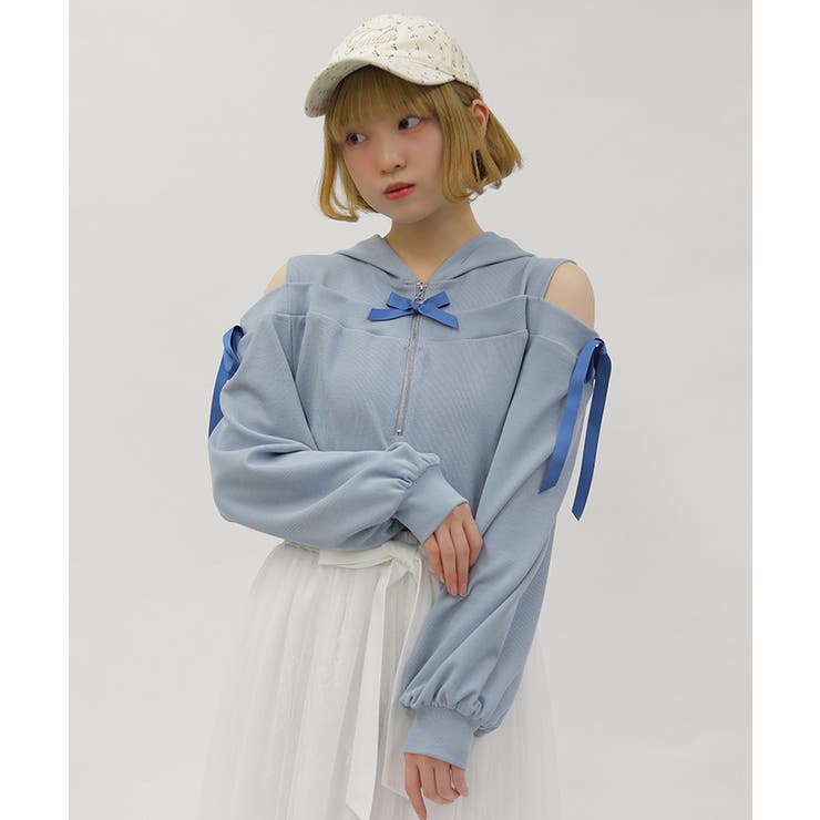 リボン付きオフショルリブプルオーバー | axes femme | 詳細画像11 