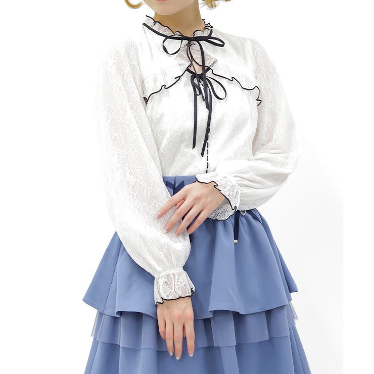 白 | ボレロ風バイカラーレースプルオーバー | axes femme