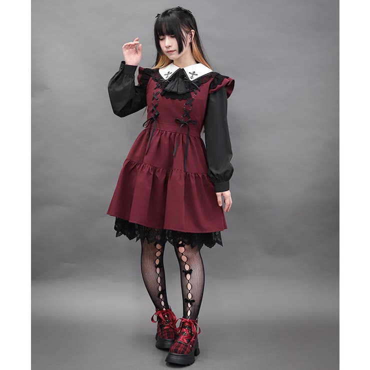 ワイン | クロスレースフリルミニワンピース | axes femme