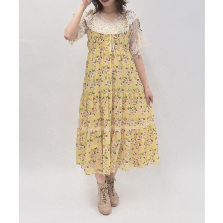イエロー | 花柄ティアードキャミワンピース | axes femme