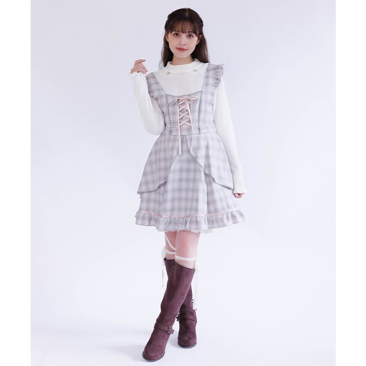 ラベンダー | チェック柄編上ジャンスカ | axes femme