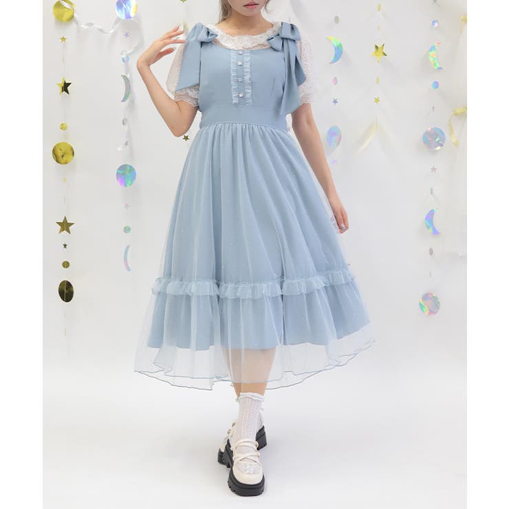 サックス | リボン×ラメチュールジャンパースカート | axes femme
