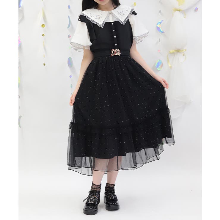 黒 | リボン×ラメチュールジャンパースカート | axes femme