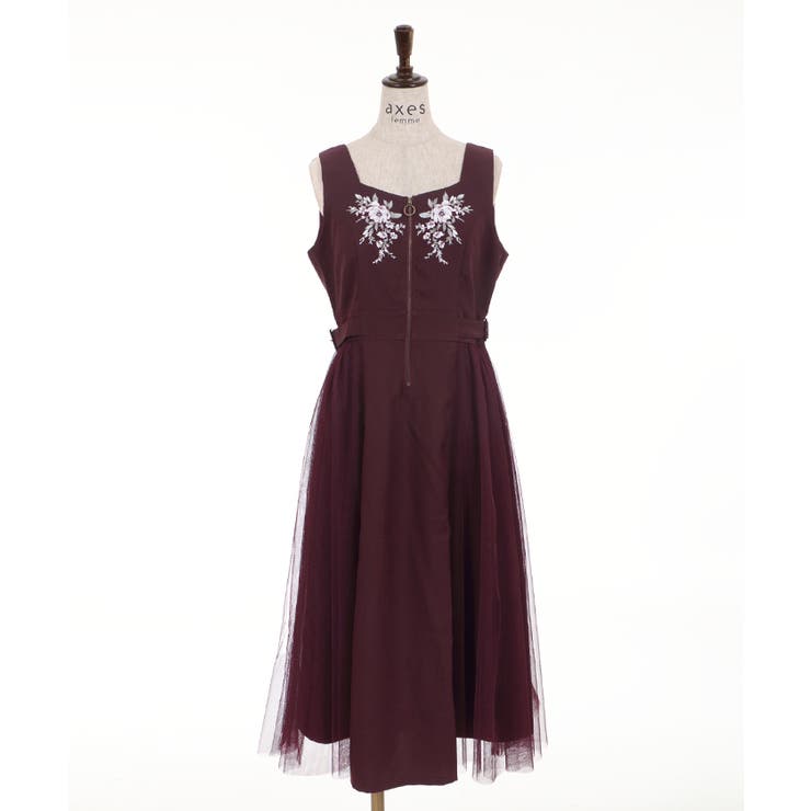 刺繍入サイドチュールJSK[品番：IGAW0000451]｜axes femme