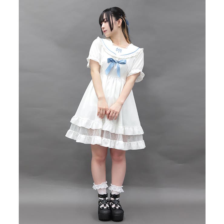 クロス刺繍セーラーミニワンピース | axes femme | 詳細画像1 