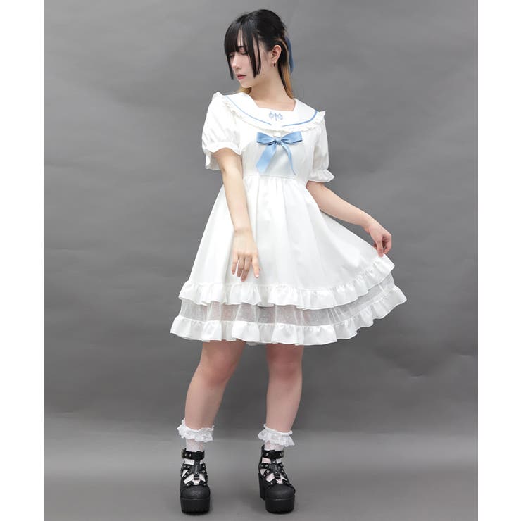 クロス刺繍セーラーミニワンピース | axes femme | 詳細画像7 
