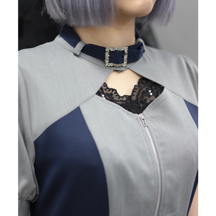 金具デザインバイカラーワンピース | axes femme | 詳細画像11 