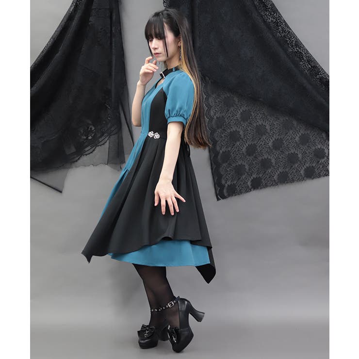 金具デザインバイカラーワンピース | axes femme | 詳細画像15 