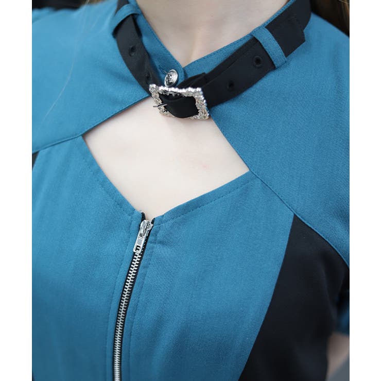 金具デザインバイカラーワンピース | axes femme | 詳細画像5 